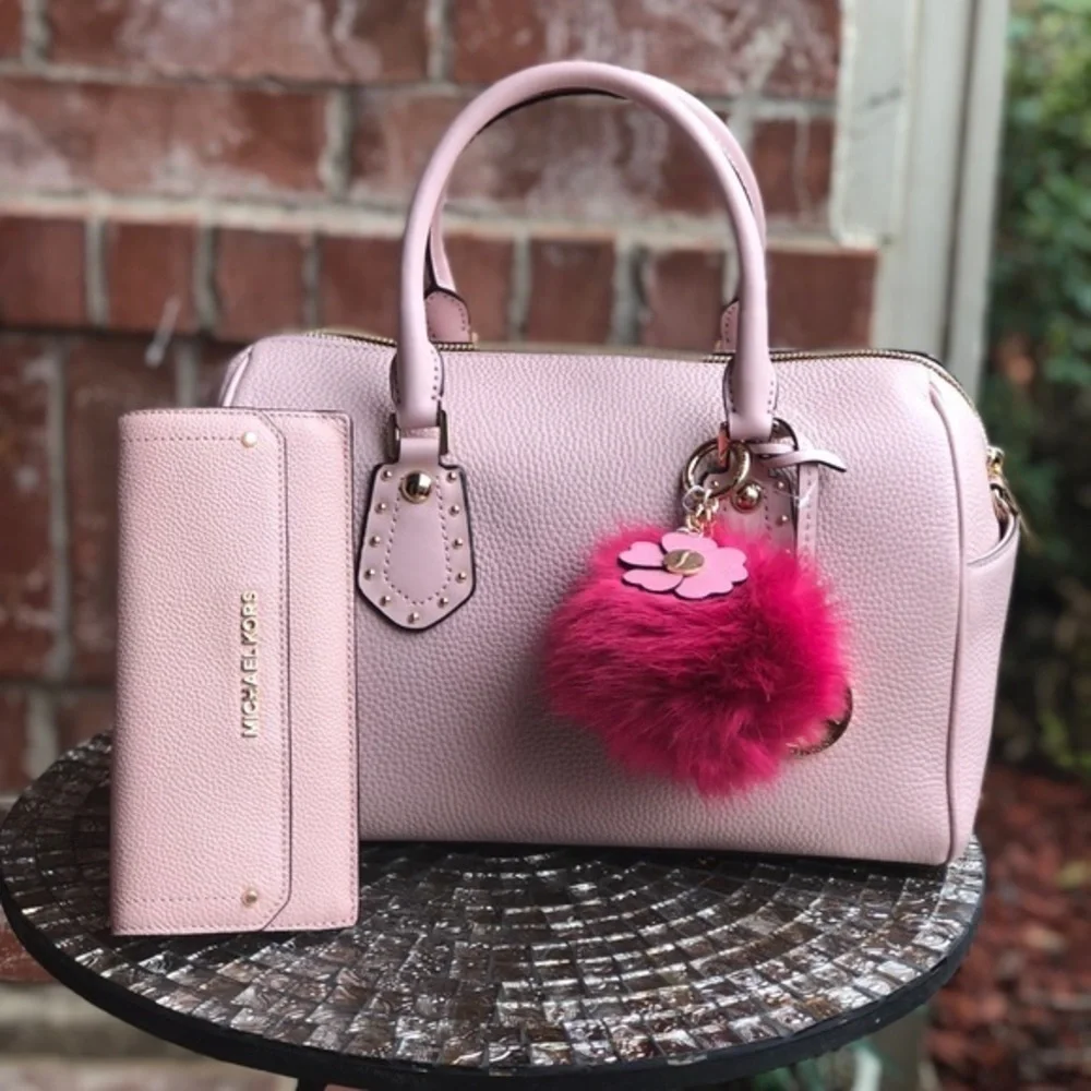 Michael kors aria studded satchel+wallet+Pom Pom